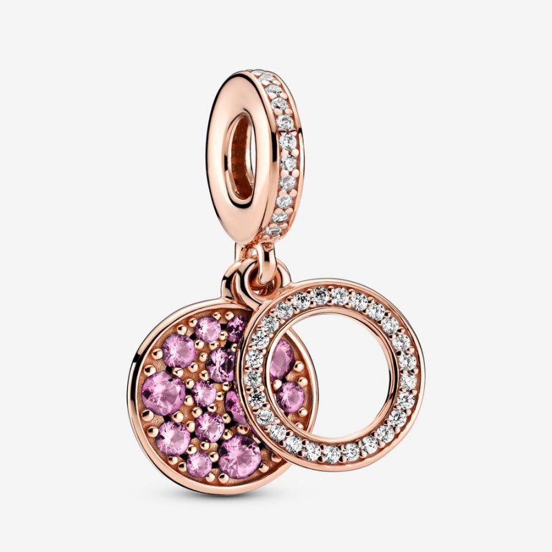 Pandora Sparkling Pink Disc Double Dangle Charm Rose Gold Plated | 81596-UKMB