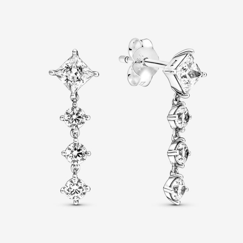 Pandora Sparkling Round & Square Drop Earrings Sterling Silver | 93807-ZYFB