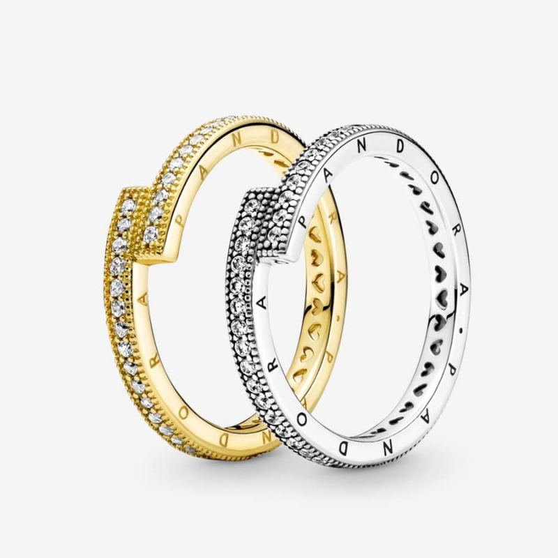 Pandora Sparkling Signature Duo Stacking Ring Set | 58106-XLHV