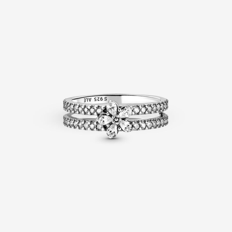 Pandora Sparkling Snowflake Double Ring Sterling Silver | 97431-DFNQ