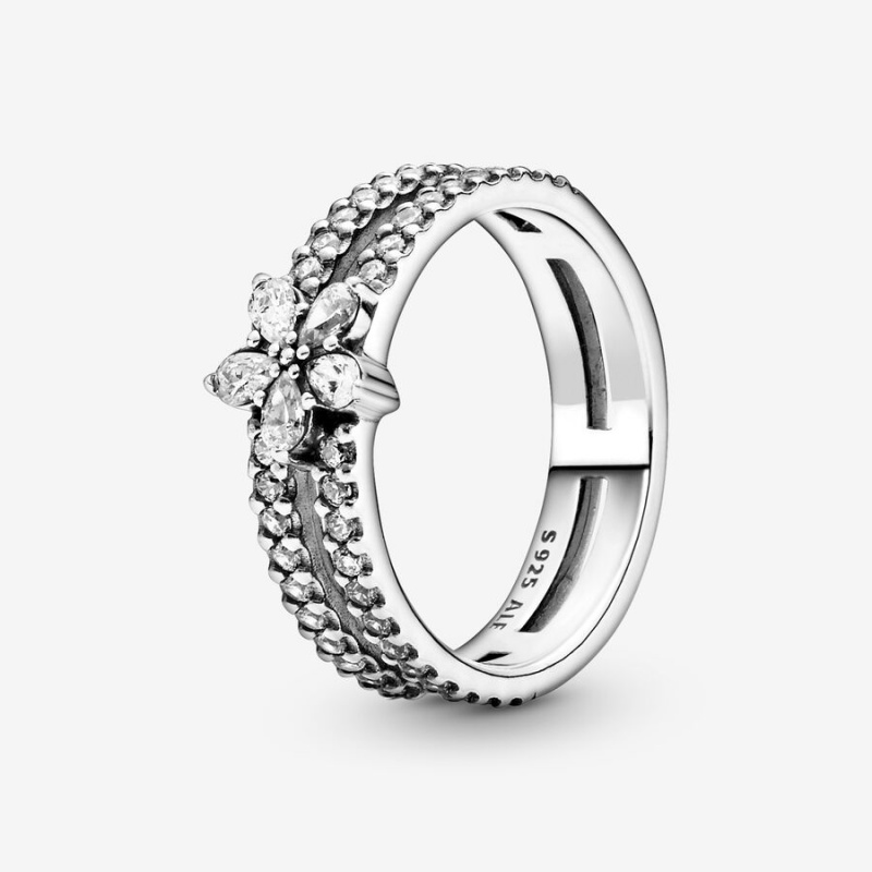 Pandora Sparkling Snowflake Double Ring Sterling Silver | 97431-DFNQ