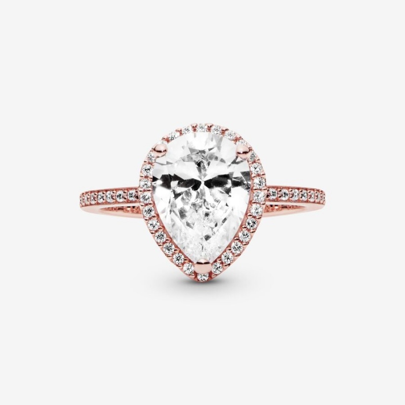 Pandora Sparkling Teardrop Halo Ring Rose Gold Plated | 58207-PCBG