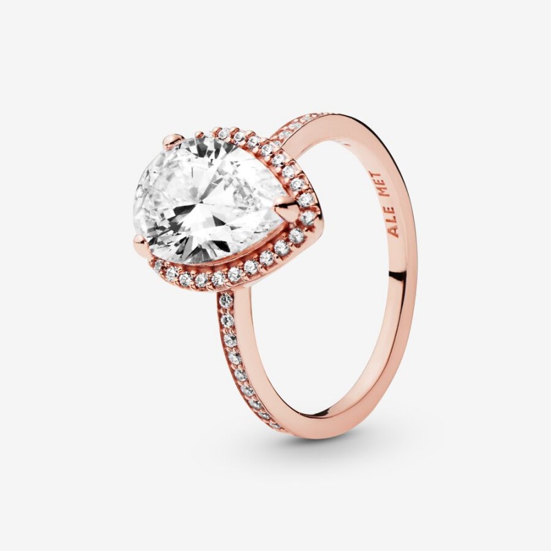 Pandora Sparkling Teardrop Halo Ring Rose Gold Plated | 58207-PCBG