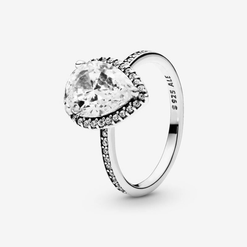 Pandora Sparkling Teardrop Halo Ring Sterling Silver | 14236-CYKJ