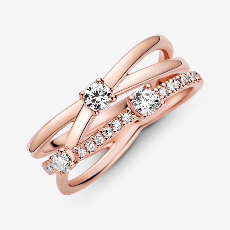 Pandora Sparkling Triple Band Ring Rose Gold Plated | 62731-XFRG