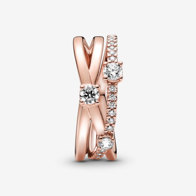 Pandora Sparkling Triple Band Ring Rose Gold Plated | 62731-XFRG