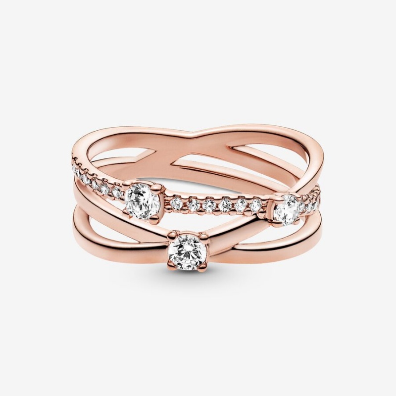 Pandora Sparkling Triple Band Ring Rose Gold Plated | 62731-XFRG