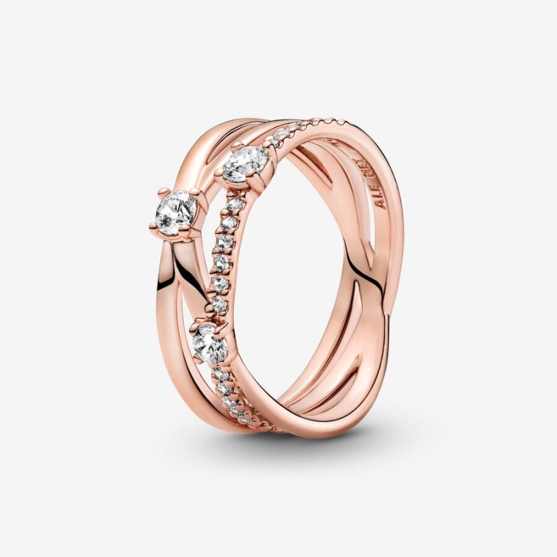 Pandora Sparkling Triple Band Ring Rose Gold Plated | 62731-XFRG