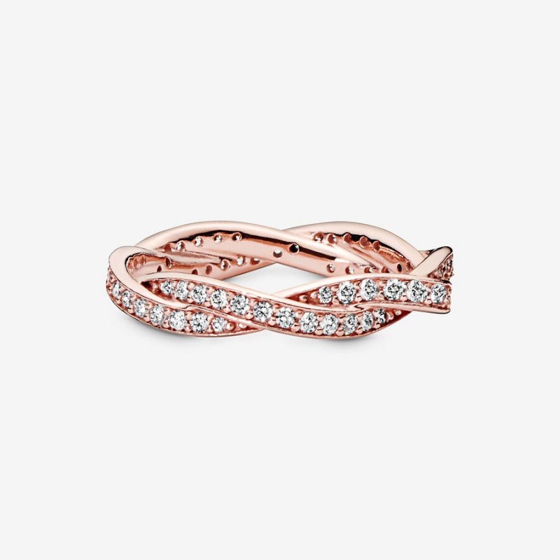 Pandora Sparkling Twisted Lines Ring Rose Gold Plated | 30195-MPHJ