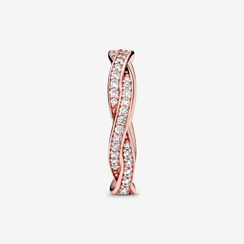 Pandora Sparkling Twisted Lines Ring Rose Gold Plated | 30195-MPHJ