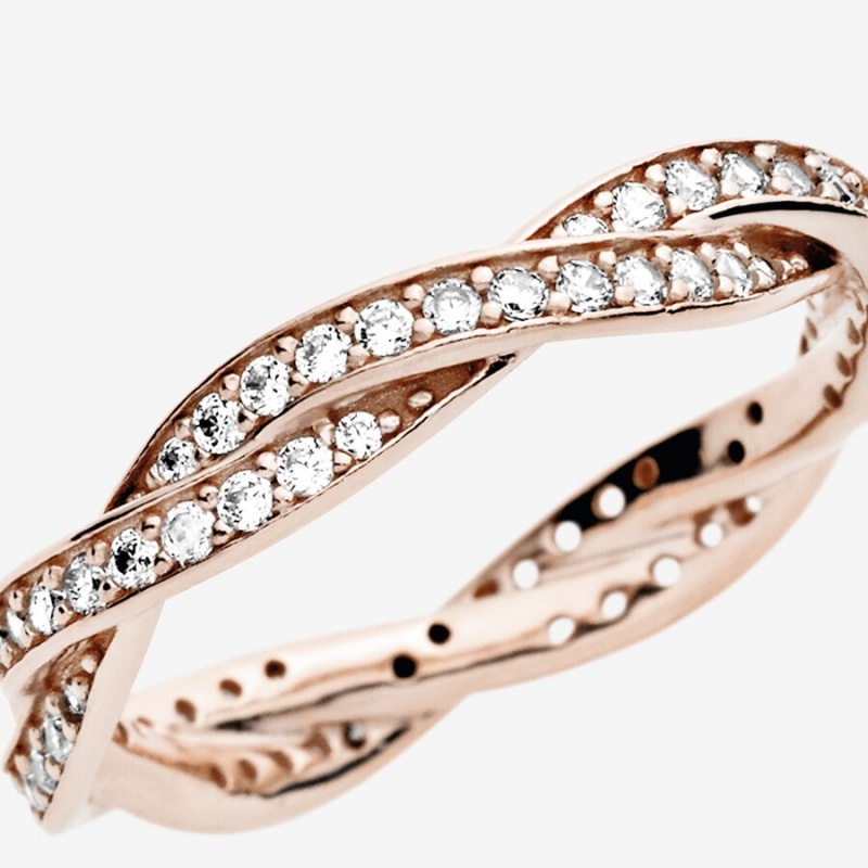 Pandora Sparkling Twisted Lines Ring Rose Gold Plated | 30195-MPHJ