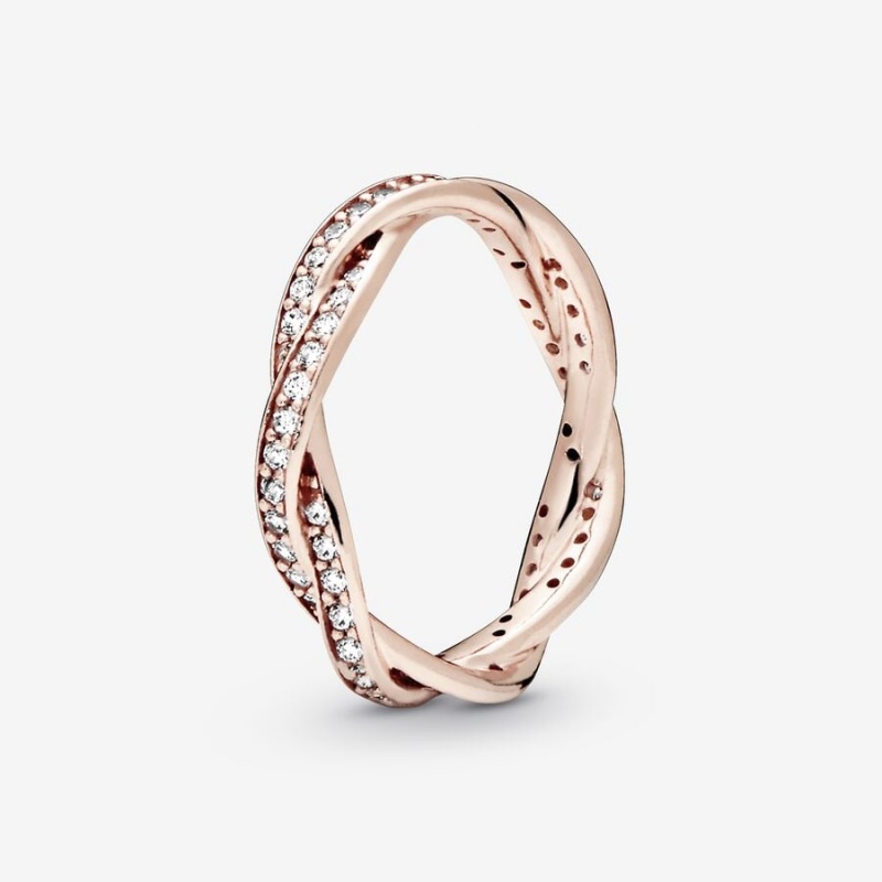 Pandora Sparkling Twisted Lines Ring Rose Gold Plated | 30195-MPHJ