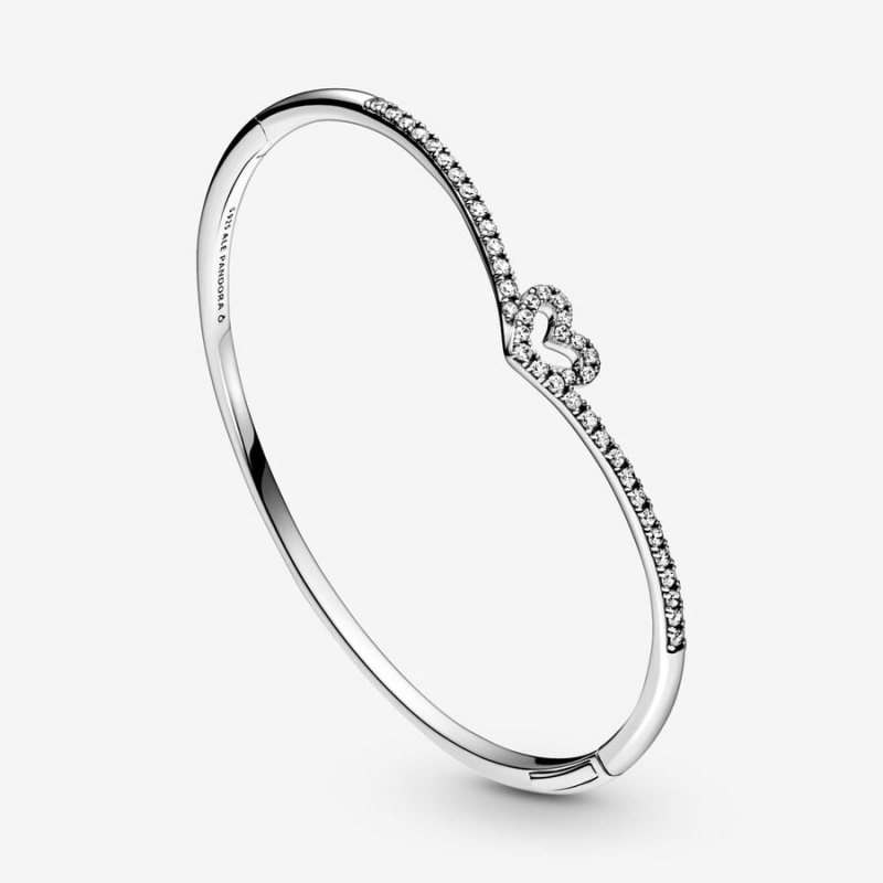 Pandora Sparkling Wishbone Heart Bangle Sterling Silver | 83496-MOLF