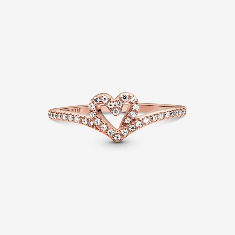 Pandora Sparkling Wishbone Heart Ring Rose Gold Plated | 52408-JWSK