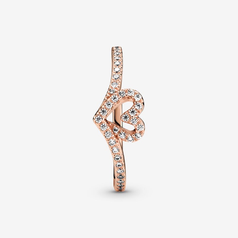 Pandora Sparkling Wishbone Heart Ring Rose Gold Plated | 52408-JWSK