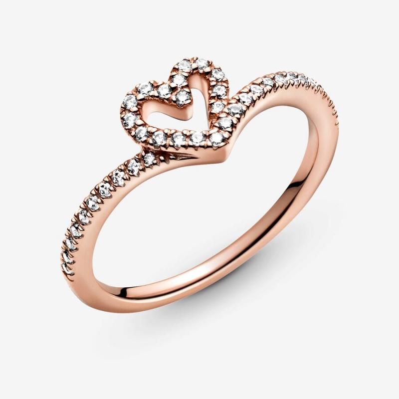 Pandora Sparkling Wishbone Heart Ring Rose Gold Plated | 52408-JWSK