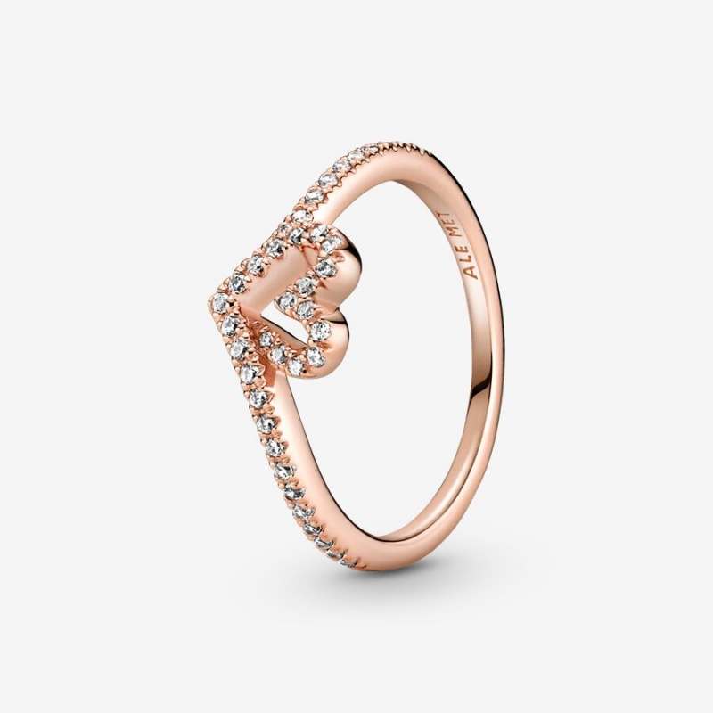 Pandora Sparkling Wishbone Heart Ring Rose Gold Plated | 52408-JWSK