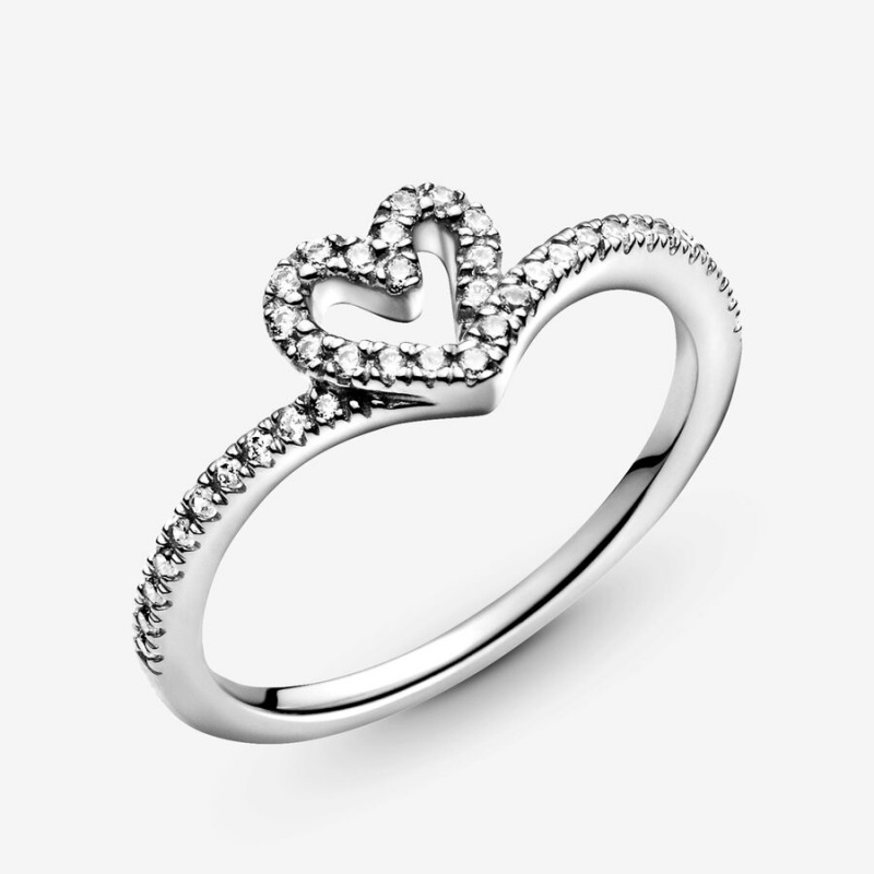 Pandora Sparkling Wishbone Heart Ring Set | 25913-QBMU