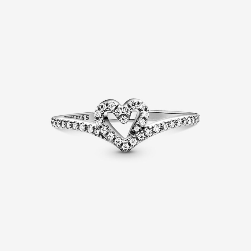 Pandora Sparkling Wishbone Heart Ring Sterling Silver | 08297-CNRB