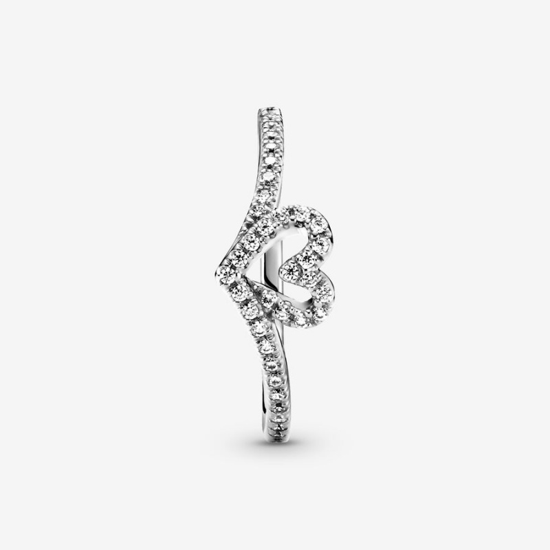 Pandora Sparkling Wishbone Heart Ring Sterling Silver | 08297-CNRB