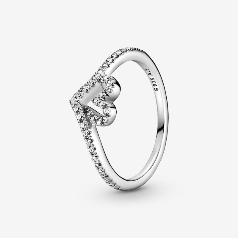 Pandora Sparkling Wishbone Heart Ring Sterling Silver | 08297-CNRB