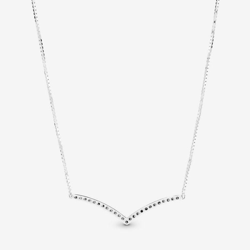 Pandora Sparkling Wishbone Necklace Sterling Silver | 73804-SGAB