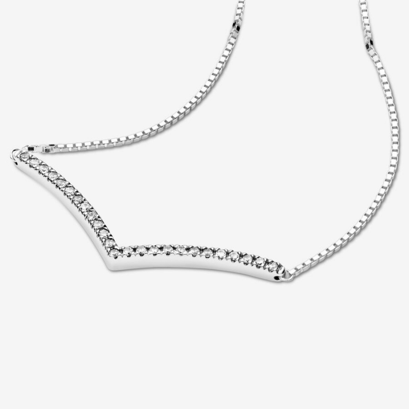 Pandora Sparkling Wishbone Necklace Sterling Silver | 73804-SGAB