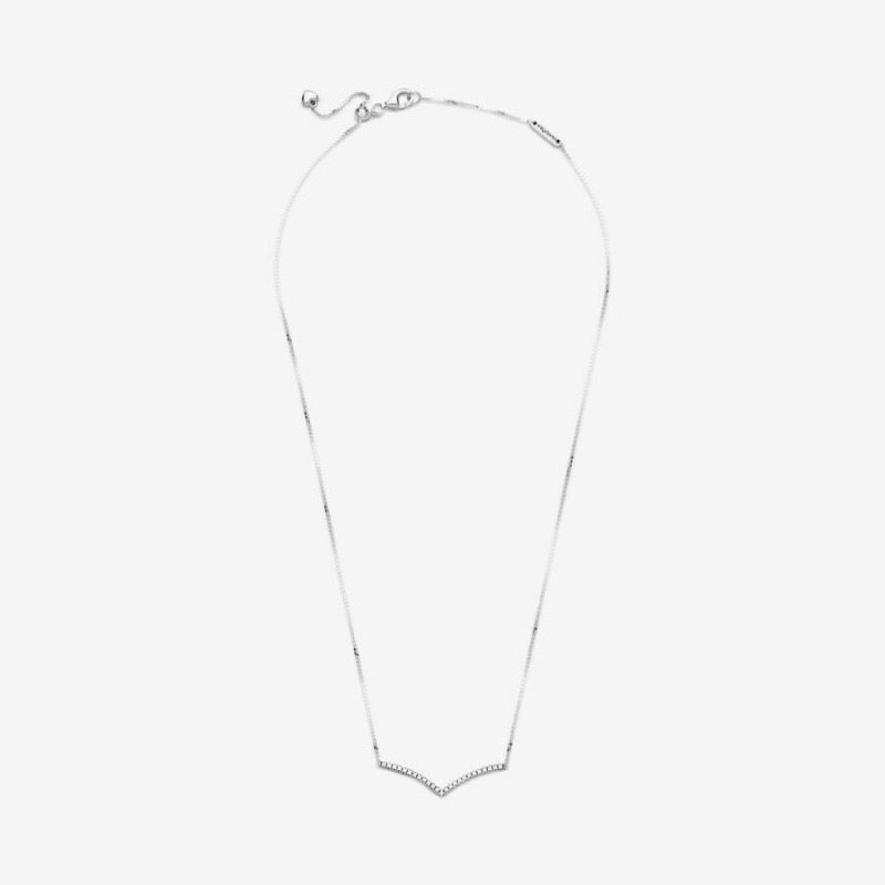 Pandora Sparkling Wishbone Necklace Sterling Silver | 73804-SGAB