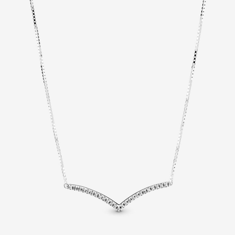 Pandora Sparkling Wishbone Necklace Sterling Silver | 73804-SGAB