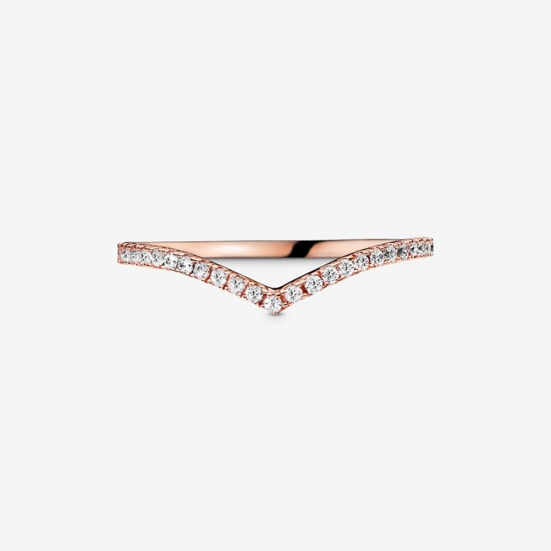 Pandora Sparkling Wishbone Ring Rose Gold Plated | 39576-MYHJ