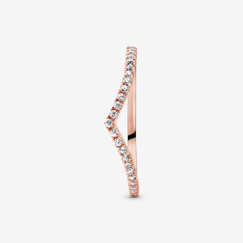 Pandora Sparkling Wishbone Ring Rose Gold Plated | 39576-MYHJ