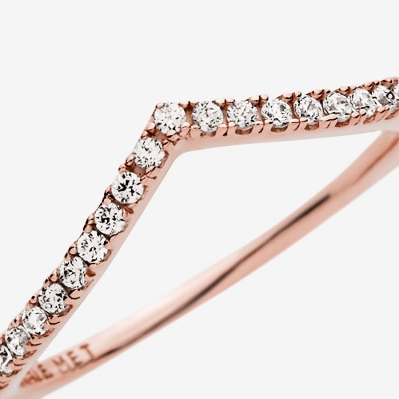 Pandora Sparkling Wishbone Ring Rose Gold Plated | 39576-MYHJ