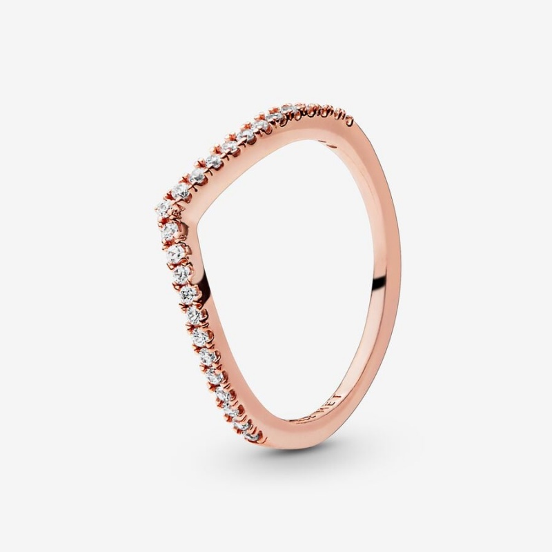 Pandora Sparkling Wishbone Ring Rose Gold Plated | 39576-MYHJ