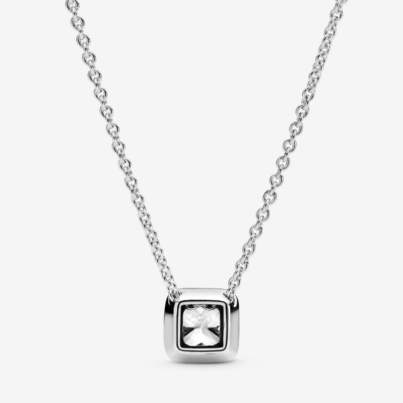 Pandora Square Sparkle Halo Necklace Sterling Silver | 70384-FKHZ