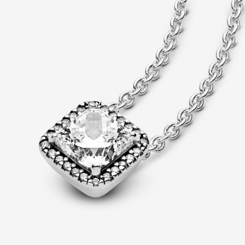 Pandora Square Sparkle Halo Necklace Sterling Silver | 70384-FKHZ