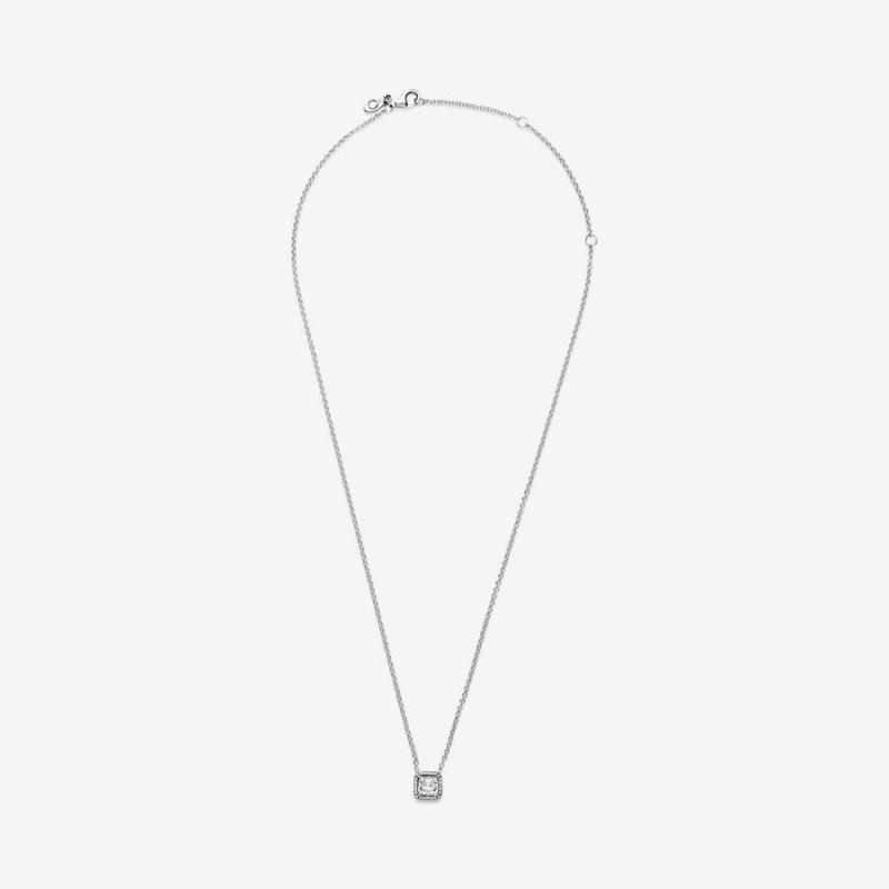 Pandora Square Sparkle Halo Necklace Sterling Silver | 70384-FKHZ