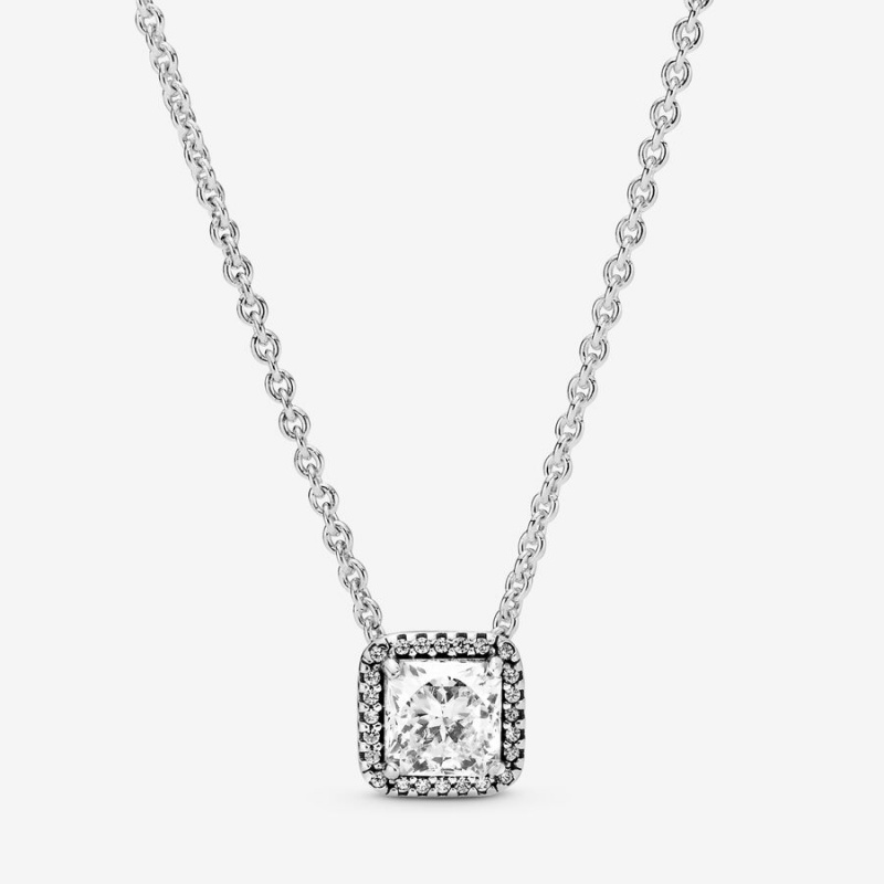 Pandora Square Sparkle Halo Necklace Sterling Silver | 70384-FKHZ