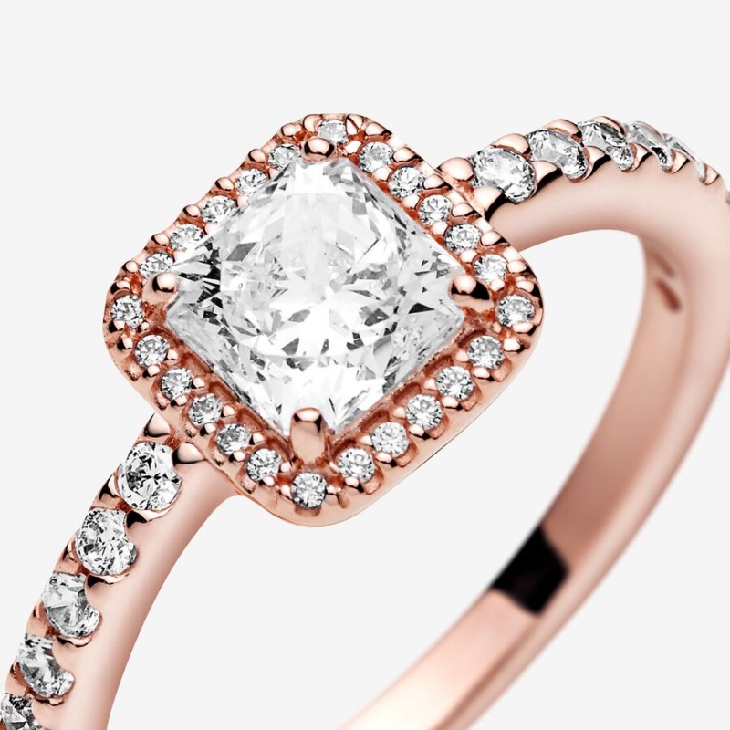 Pandora Square Sparkle Halo Ring Rose Gold Plated | 05149-GTKW