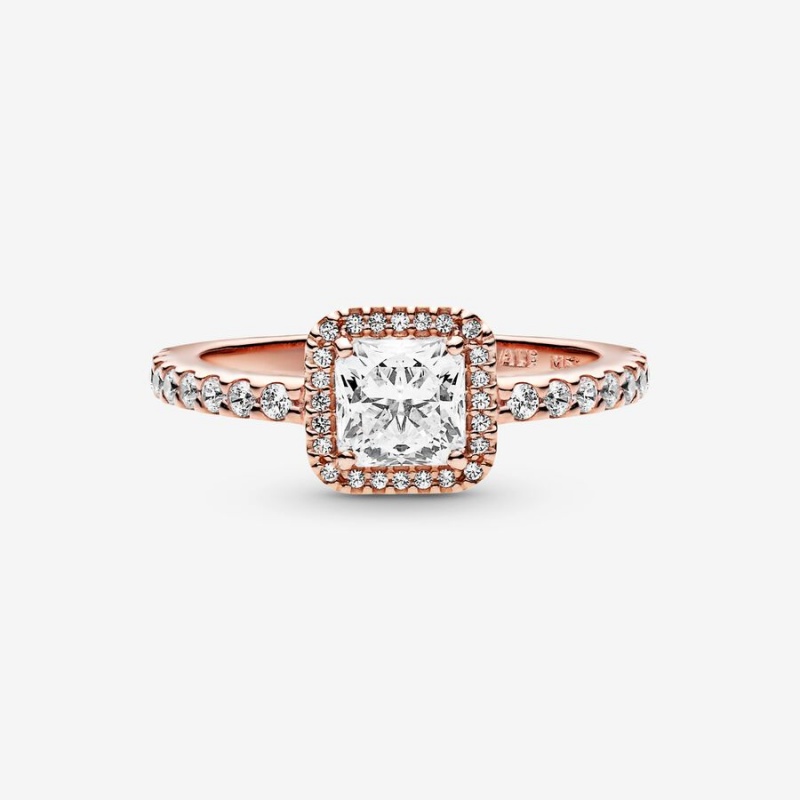 Pandora Square Sparkle Halo Ring Rose Gold Plated | 05149-GTKW