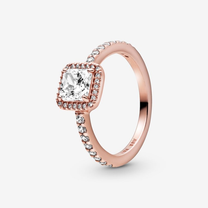 Pandora Square Sparkle Halo Ring Rose Gold Plated | 05149-GTKW