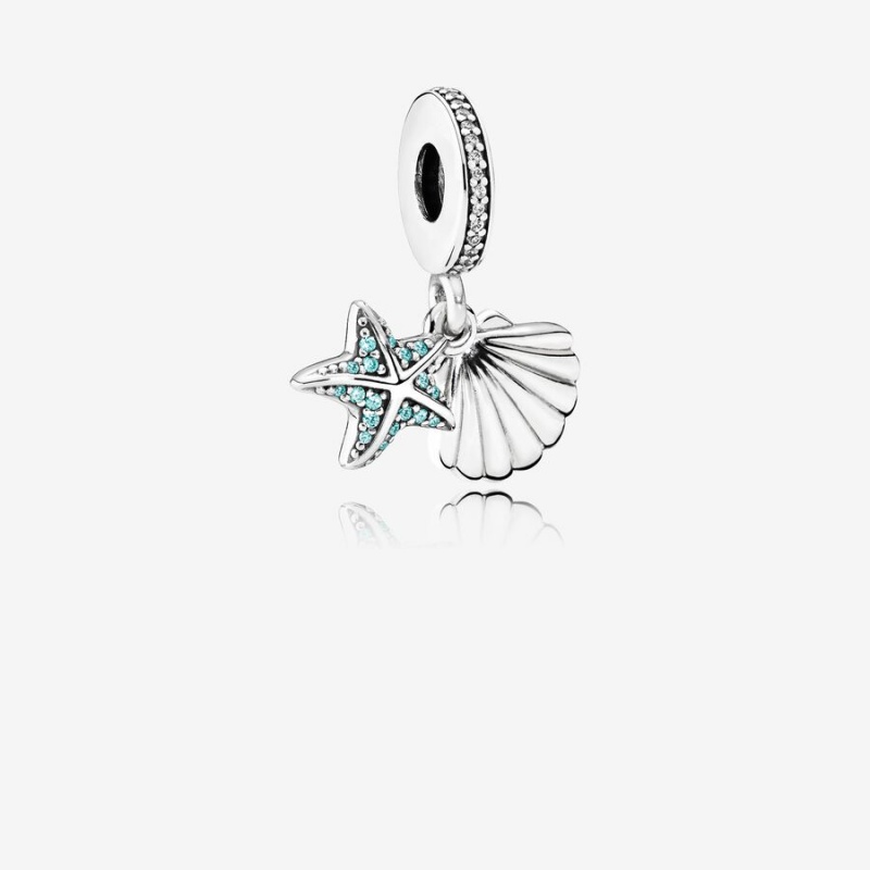 Pandora Starfish and Sea Shell Dangle Charm Sterling Silver | 81794-NQJL