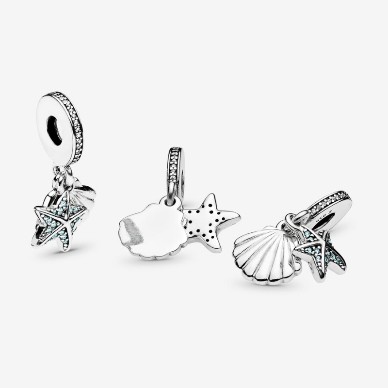 Pandora Starfish and Sea Shell Dangle Charm Sterling Silver | 81794-NQJL