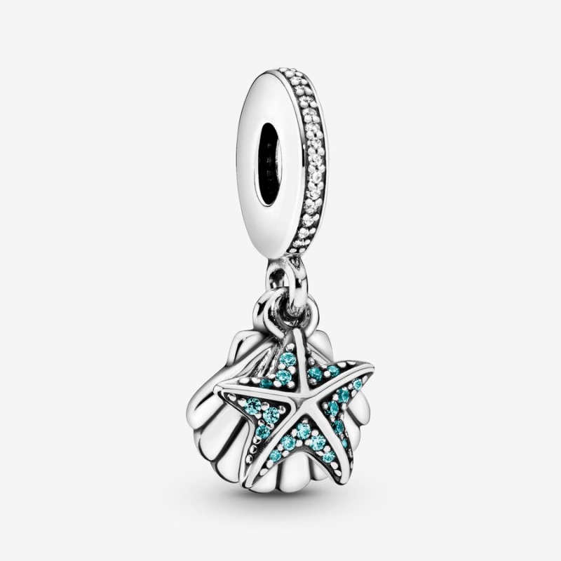 Pandora Starfish and Sea Shell Dangle Charm Sterling Silver | 81794-NQJL