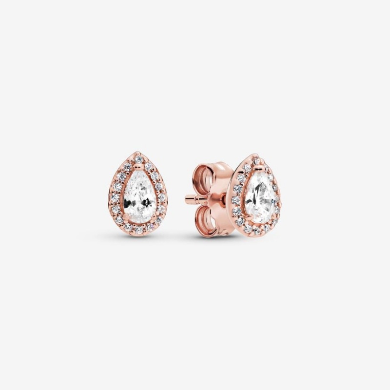 Pandora Teardrop Halo Stud Earrings Rose Gold Plated | 12593-EMQZ