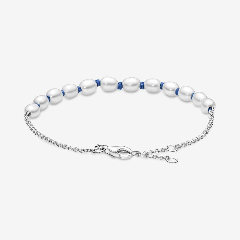 Pandora Treated Freshwater Cultured Pearl Blue Cord Chain Bracelet Sterling Silver | 36572-ZOTQ