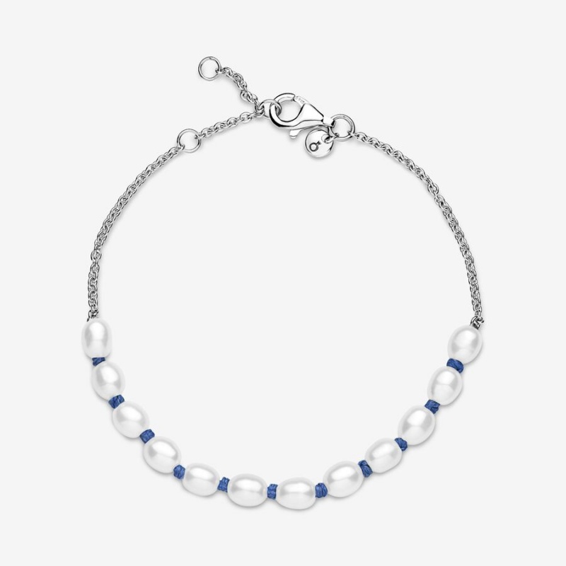 Pandora Treated Freshwater Cultured Pearl Blue Cord Chain Bracelet Sterling Silver | 36572-ZOTQ