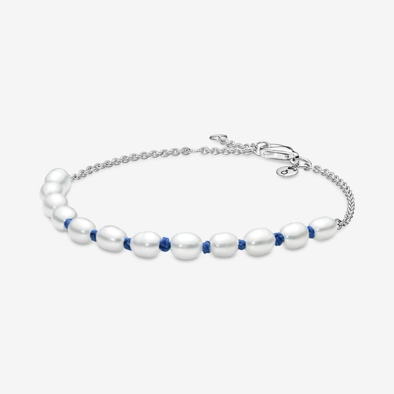 Pandora Treated Freshwater Cultured Pearl Blue Cord Chain Bracelet Sterling Silver | 36572-ZOTQ