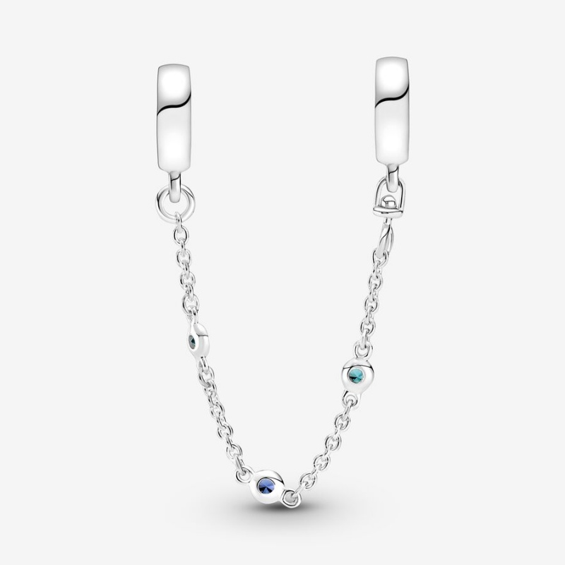 Pandora Triple Blue Stone Safety Chain Sterling Silver | 14029-XEJZ