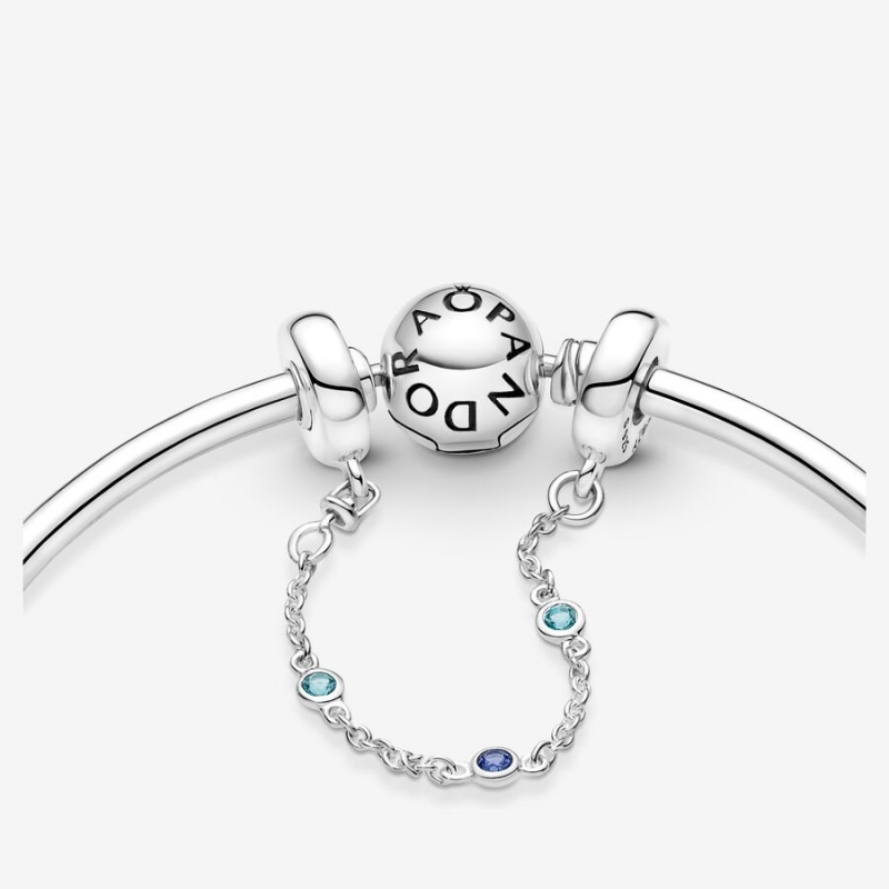 Pandora Triple Blue Stone Safety Chain Sterling Silver | 14029-XEJZ