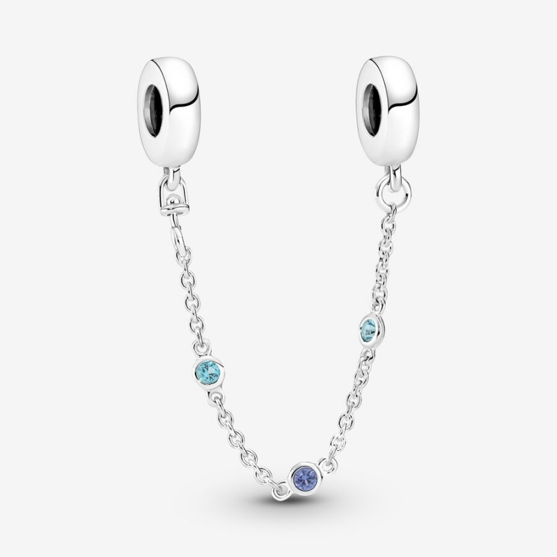 Pandora Triple Blue Stone Safety Chain Sterling Silver | 14029-XEJZ